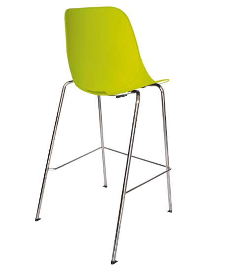 Taburete de bar verde con patas cromadas