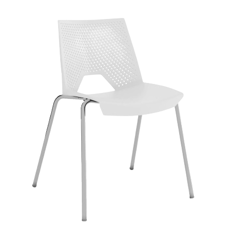 Silla blanca con patas cromadas