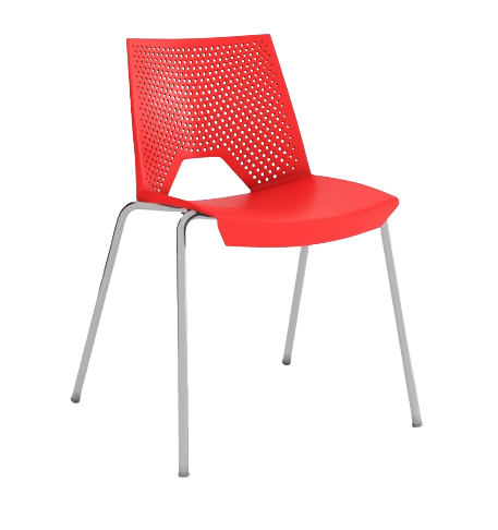 Silla roja con patas cromadas
