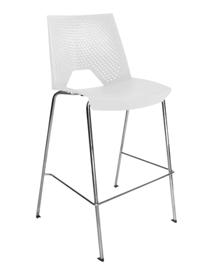 Taburete de bar blanco con patas cromadas