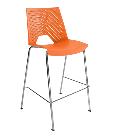 Taburete de bar naranja con patas cromadas