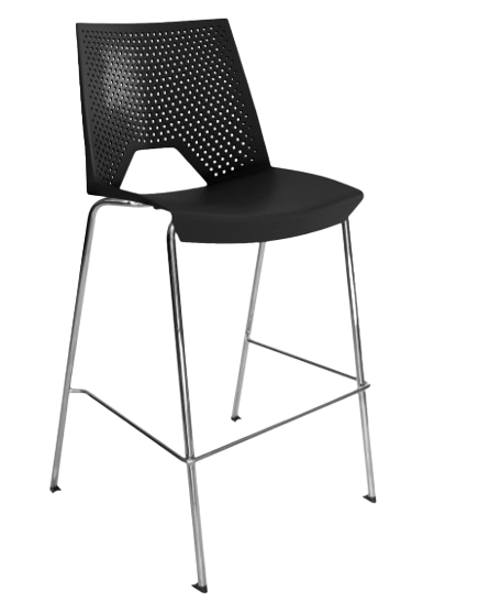 Taburete de bar negro con patas cromadas