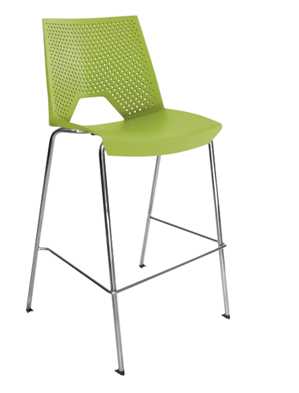 Taburete de bar rojo con patas cromadas