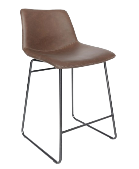 STANZA-OHV-56-ALTA - Taburete de bar de cuero marrón con estructura negra